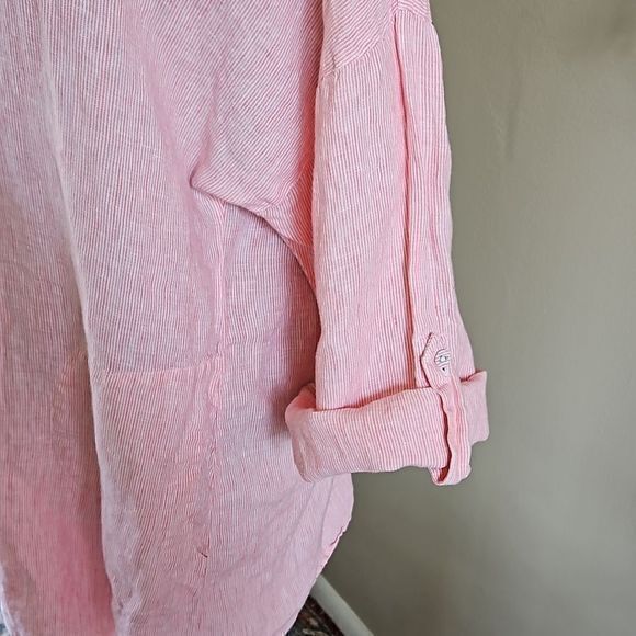 Chico's Striped Linen 3/4 Sleeve‎ Button Down with Button Up Cuffs Sz 2 - Picture 9 of 16